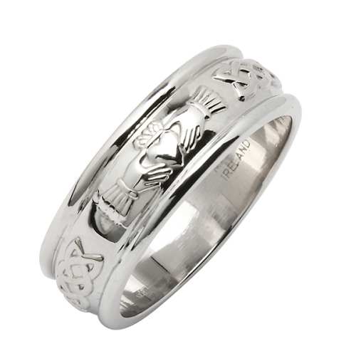White Gold Wedding Ring - Corrib Claddagh Wide Irish Wedding Rings